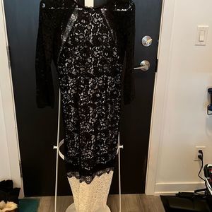 Like new boohoo lace midi dress - black with white at bottom - size 8